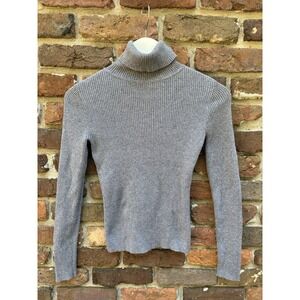 GAP Ribbed Turtleneck Knit Top Women's Size XS Long Sleeve Gray Cotton Stretchy